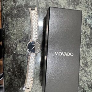 Movado Silver and Black Minimalist Watch
